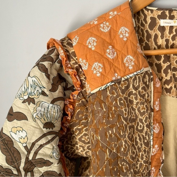 Anthropologie X Llani Quilted Brown & Orange Motif Printed Jacket Size M/L NWT - Picture 8 of 16